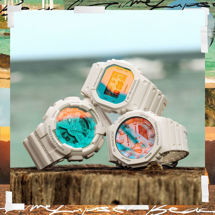 Casio G-Shock DW-5600TL-7DR Beach Time Lapse Series Digital Dial White Resin Band