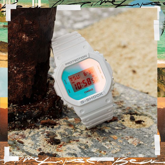 Casio G-Shock DW-5600TL-7DR Beach Time Lapse Series Digital Dial White Resin Band