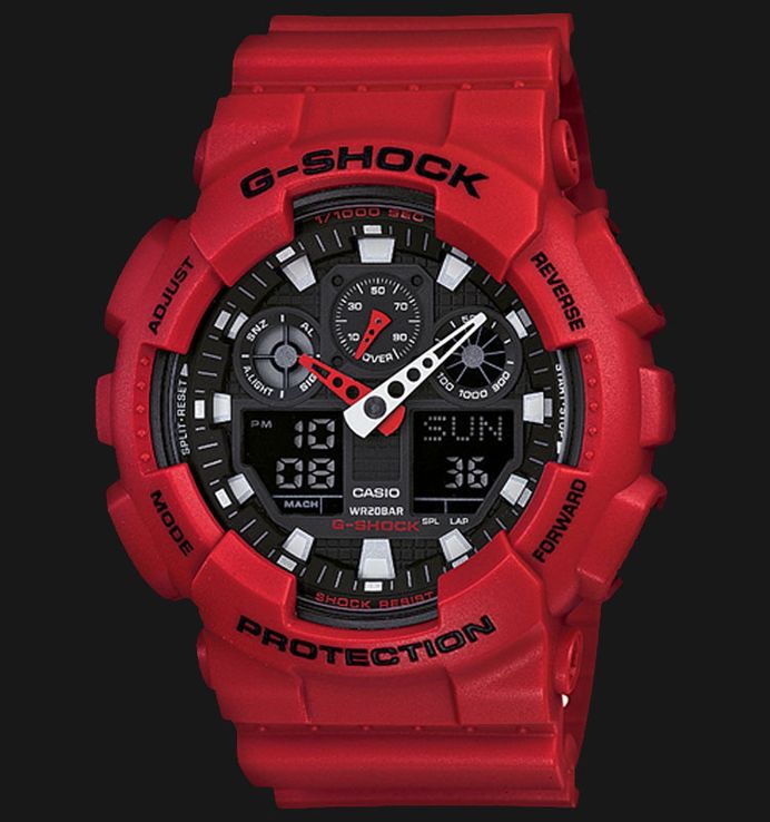 Casio G-Shock GA-100B-4ADR Black Digital Analog Dial Red Resin Band