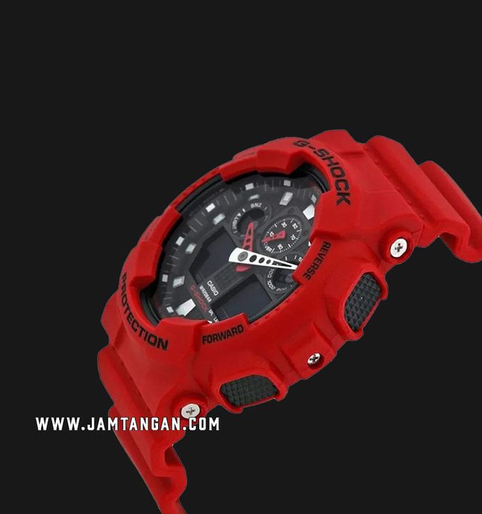 Casio G-Shock GA-100B-4ADR Black Digital Analog Dial Red Resin Band