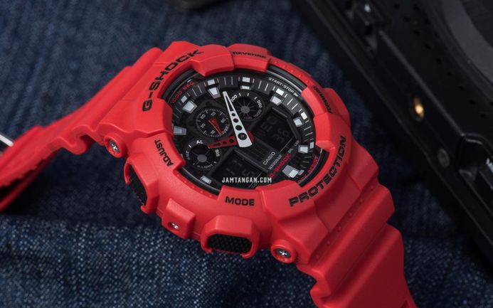 Casio G-Shock GA-100B-4ADR Black Digital Analog Dial Red Resin Band