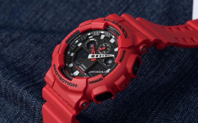 Casio G-Shock GA-100B-4ADR Black Digital Analog Dial Red Resin Band
