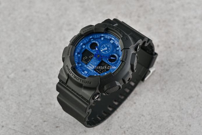 Casio G-Shock GA-100BP-1ADR Blue Paisley Series Digital Analog Striking Blue Dial Black Resin Band