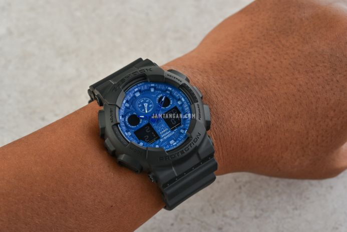 Casio G-Shock GA-100BP-1ADR Blue Paisley Series Digital Analog Striking Blue Dial Black Resin Band