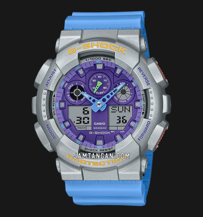 Casio G-Shock GA-100EU-8A2DR Euphoria Series Digital Analog Purple Dial Blue Resin Band