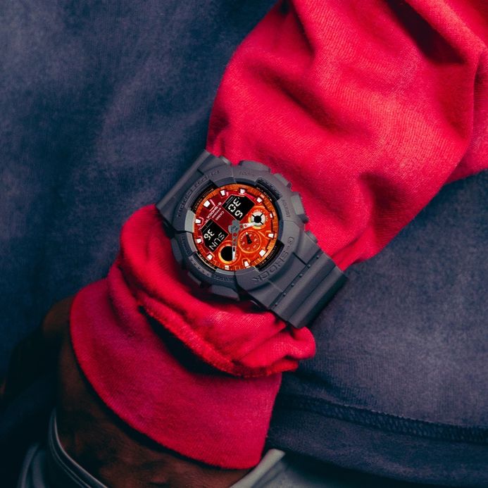 Casio G-Shock GA-100FL-8AJF Flame Inside Collection Digital Analog Dial Grey Resin Band (JDM)