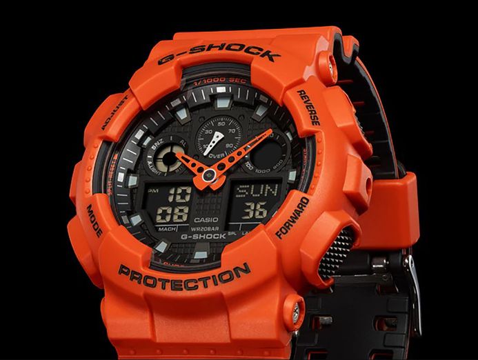 Casio G-Shock GA-100L-4ACR - Water Resistance 200M Orange Resin
