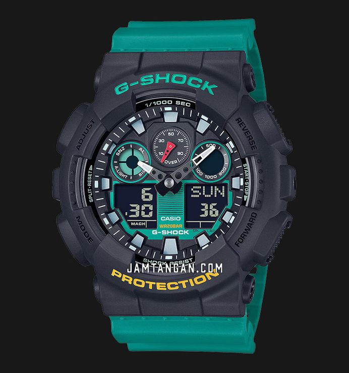 Casio G-Shock GA-100MT-1A3DR Mix Tape Series Digital Analog Dial Green Resin Band