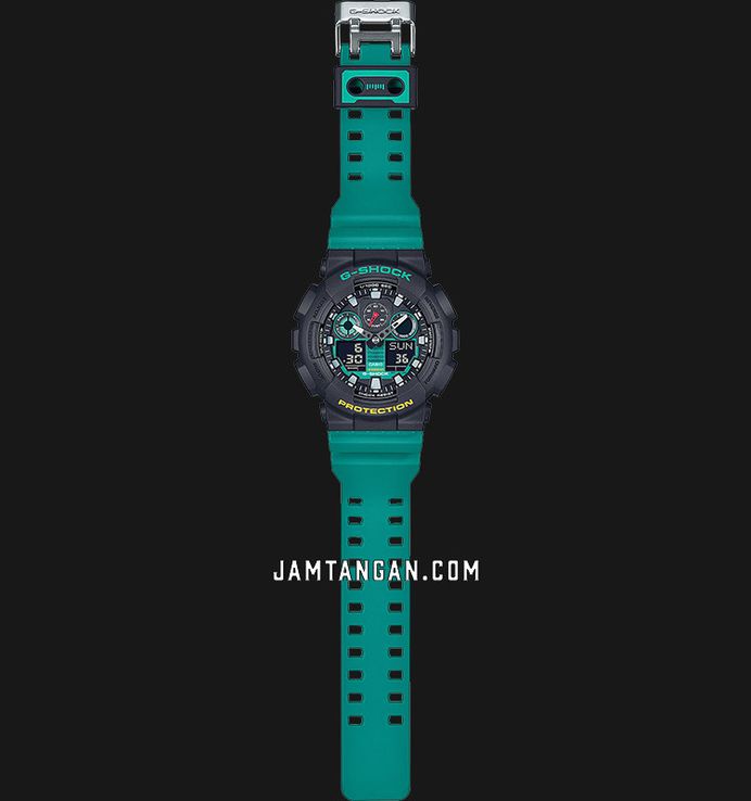 Casio G-Shock GA-100MT-1A3DR Mix Tape Series Digital Analog Dial Green Resin Band