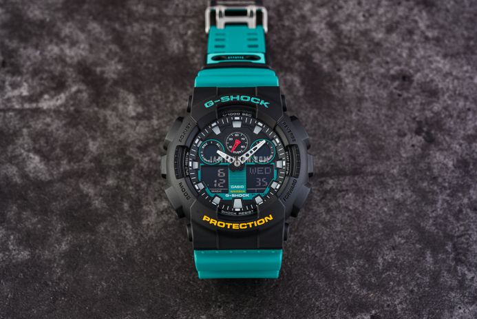 Casio G-Shock GA-100MT-1A3DR Mix Tape Series Digital Analog Dial Green Resin Band