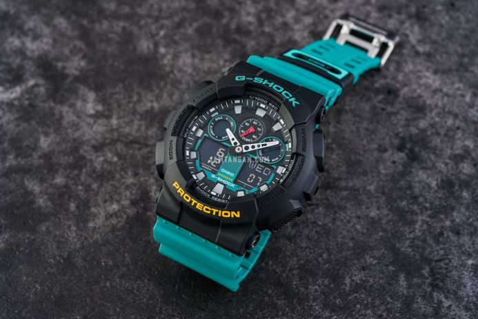 Casio G-Shock GA-100MT-1A3DR Mix Tape Series Digital Analog Dial Green Resin Band