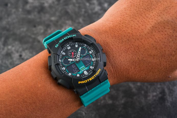 Casio G-Shock GA-100MT-1A3DR Mix Tape Series Digital Analog Dial Green Resin Band