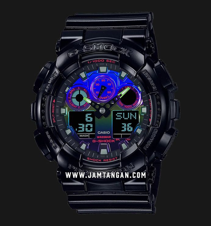 Casio G-Shock GA-100RGB-1ADR Virtual Rainbow Digital Analog Dial Black Resin Band