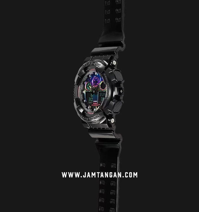 Casio G-Shock GA-100RGB-1ADR Virtual Rainbow Digital Analog Dial Black Resin Band