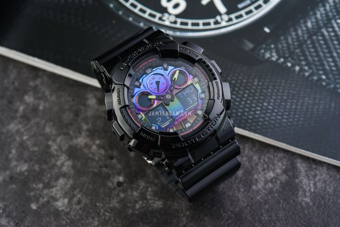 Casio G-Shock GA-100RGB-1ADR Virtual Rainbow Digital Analog Dial Black Resin Band