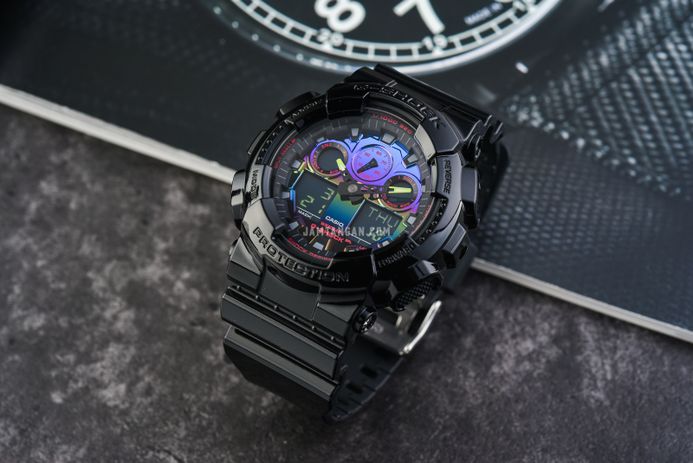 Casio G-Shock GA-100RGB-1ADR Virtual Rainbow Digital Analog Dial Black Resin Band