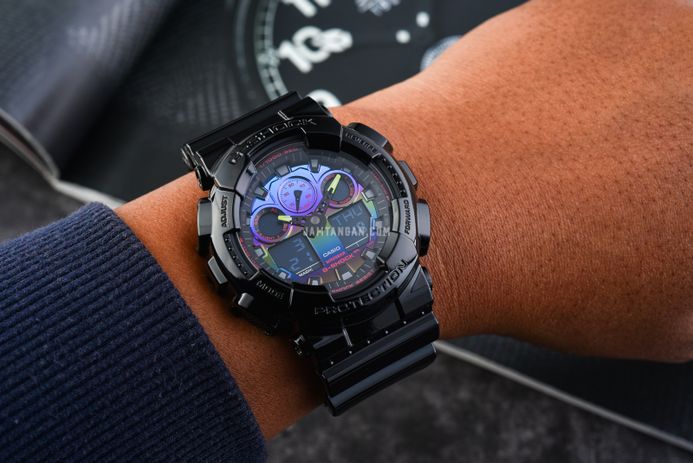 Casio G-Shock GA-100RGB-1ADR Virtual Rainbow Digital Analog Dial Black Resin Band