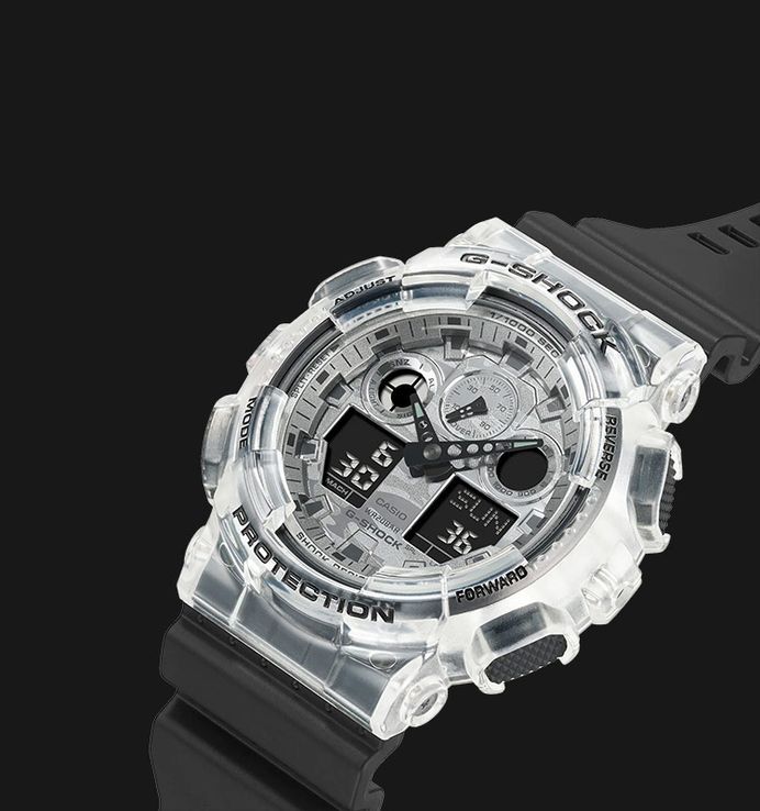 Casio G-Shock GA-100SKC-1ADR Skeleton Camouflage Digital Analog Dial Black Resin Band