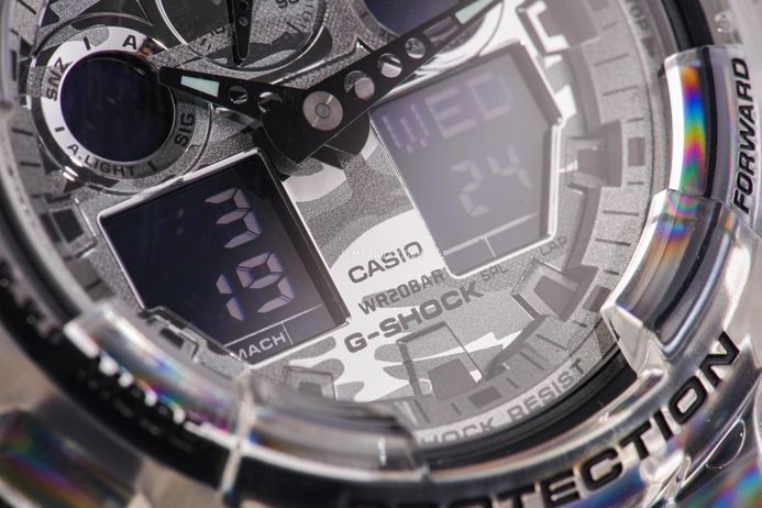 Casio G-Shock GA-100SKC-1ADR Skeleton Camouflage Digital Analog Dial Black Resin Band