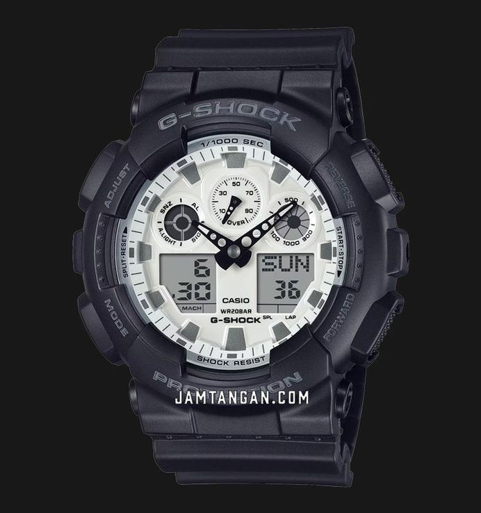 Casio G-Shock GA-100WD-1ADR Black And Briliant White Digital Analog Dial Black Resin Band