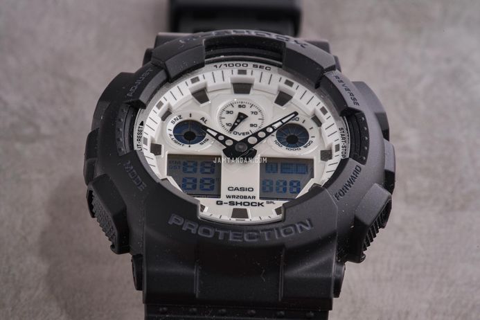 Casio G-Shock GA-100WD-1ADR Black And Briliant White Digital Analog Dial Black Resin Band