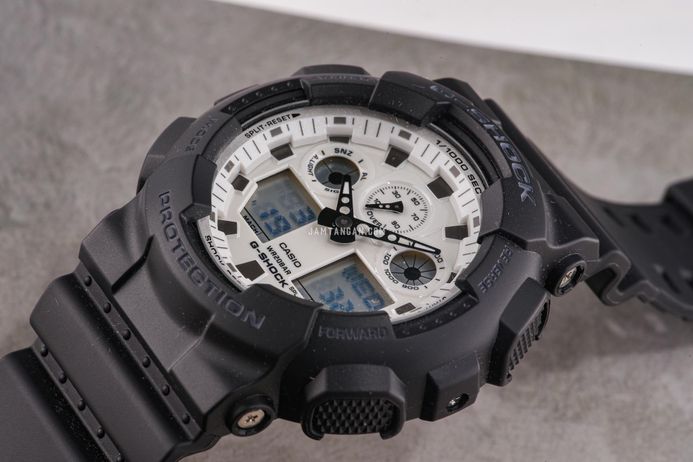 Casio G-Shock GA-100WD-1ADR Black And Briliant White Digital Analog Dial Black Resin Band