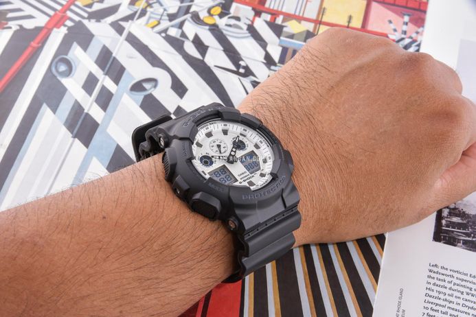 Casio G-Shock GA-100WD-1ADR Black And Briliant White Digital Analog Dial Black Resin Band