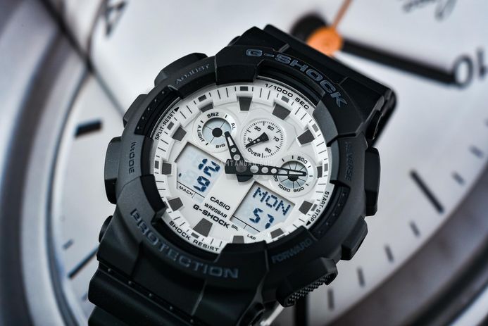 Casio G-Shock GA-100WD-1AJF Black And Briliant White Digital Analog Dial Black Resin Band (JDM)