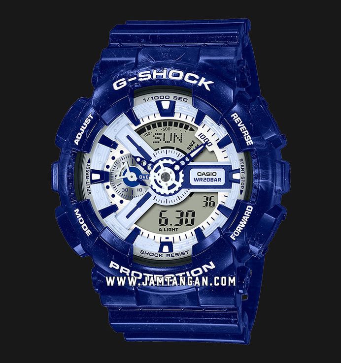 Casio G-Shock GA-110BWP-2ADR Chinese Porcelain Digital Analog Dial Navy Blue Resin Band