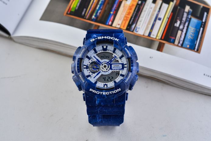 Casio G-Shock GA-110BWP-2ADR Chinese Porcelain Digital Analog Dial Navy Blue Resin Band