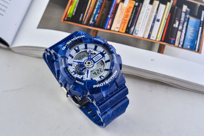 Casio G-Shock GA-110BWP-2ADR Chinese Porcelain Digital Analog Dial Navy Blue Resin Band