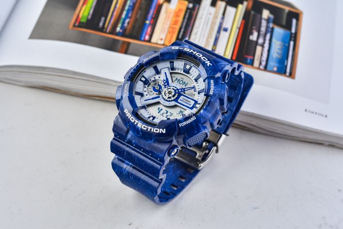 Casio G-Shock GA-110BWP-2ADR Chinese Porcelain Digital Analog Dial Navy Blue Resin Band