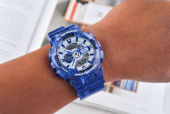 Casio G-Shock GA-110BWP-2ADR Chinese Porcelain Digital Analog Dial Navy Blue Resin Band
