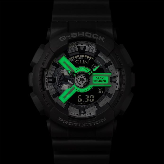 Casio G-Shock GA-110HD-8ADR Hidden Glow Series Digital Analog Luminous Dial Grey Resin Band