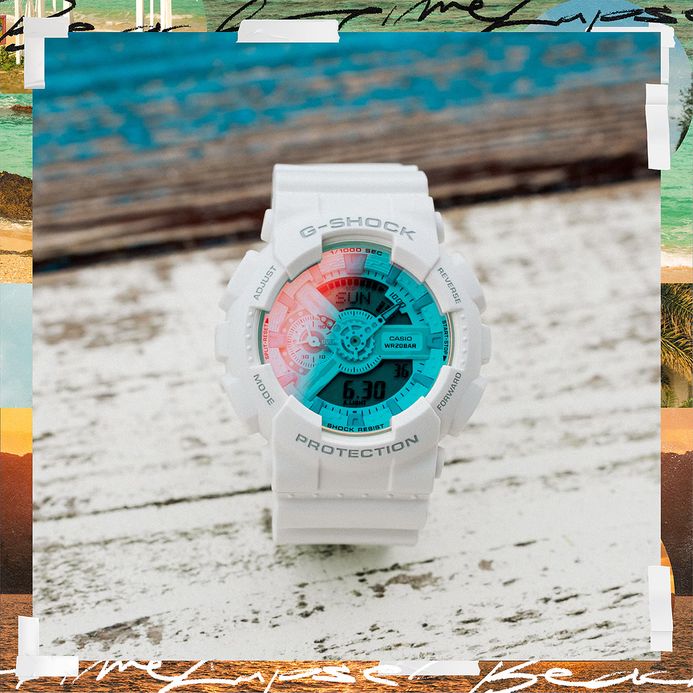 Casio G-Shock GA-110TL-7ADR Beach Time Lapse Series Digital Analog Dial White Resin Band