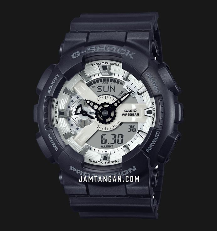 Casio G-Shock GA-110WD-1ADR Black And Briliant White Digital Analog Dial Black Resin Band