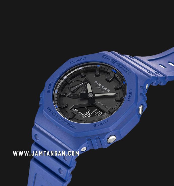 Casio G-Shock GA-2100-2ADR CasiOak Black Digital Analog Dial Blue Resin Band