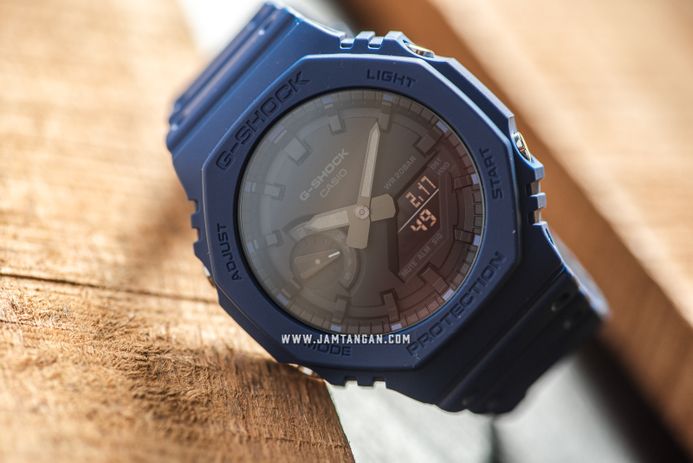 Casio G-Shock GA-2100-2ADR CasiOak Black Digital Analog Dial Blue Resin Band