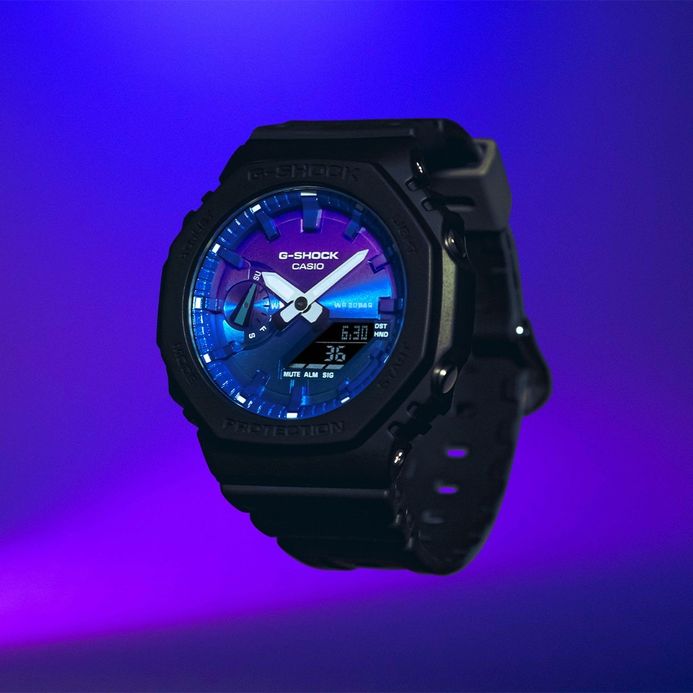 Casio G-Shock GA-2100FL-1ADR CasiOak Flame Inside Collection Digital Analog Dial Resin Band