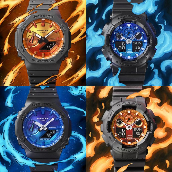 Casio G-Shock GA-2100FL-8ADR CasiOak Flame Inside Collection Digital Analog Dial Resin Band