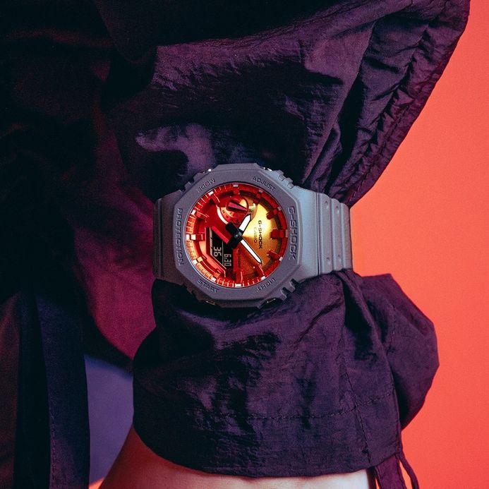 Casio G-Shock GA-2100FL-8ADR CasiOak Flame Inside Collection Digital Analog Dial Resin Band