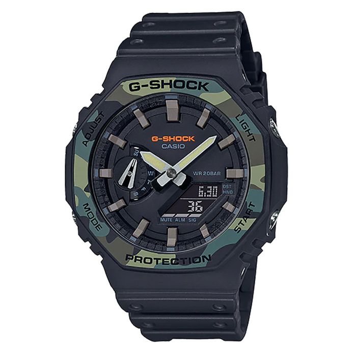 Casio G-Shock GA-2100SU-1ADR Utility Color Series Black Digital Analog Dial  Black Resin Band