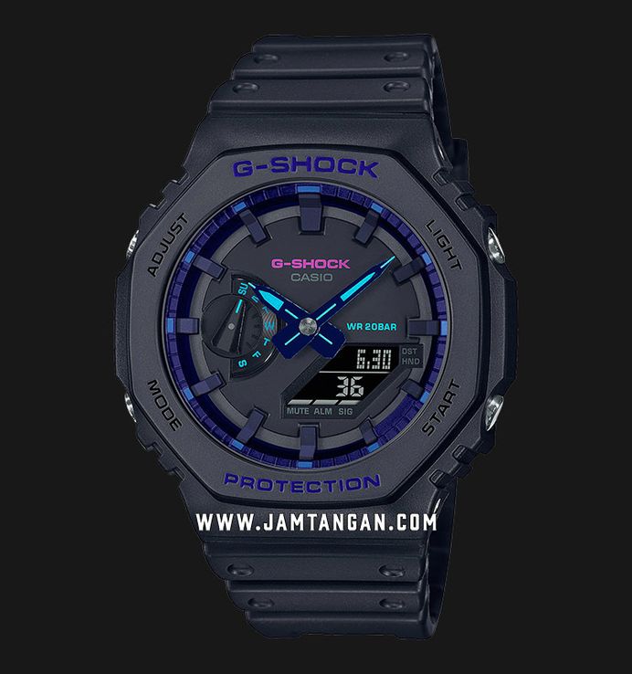 Casio G-Shock GA-2100VB-1ADR CasiOak Virtual Blue Digital Analog Dial Black Resin Band