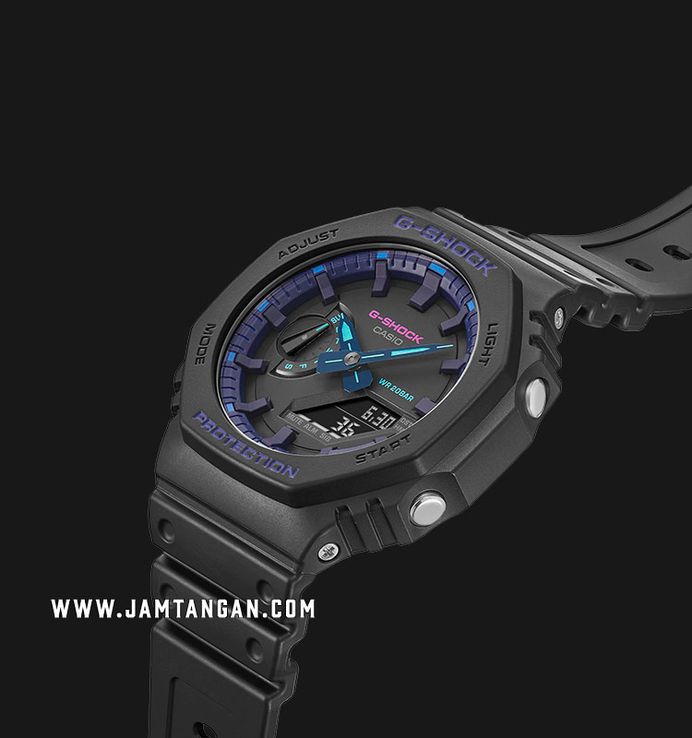 Casio G-Shock GA-2100VB-1ADR CasiOak Virtual Blue Digital Analog Dial Black Resin Band