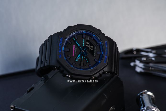 Casio G-Shock GA-2100VB-1ADR CasiOak Virtual Blue Digital Analog Dial Black Resin Band