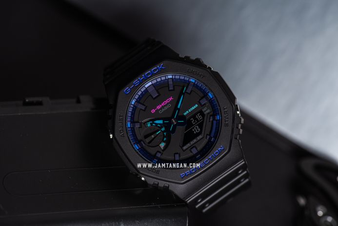 Casio G-Shock GA-2100VB-1ADR CasiOak Virtual Blue Digital Analog Dial Black Resin Band