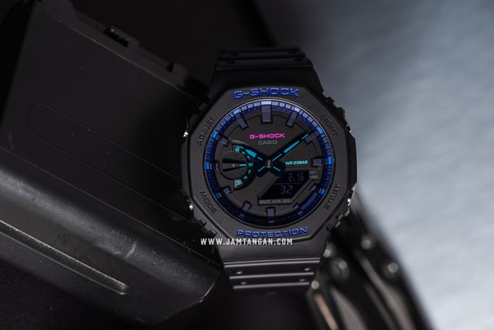 Casio G-Shock GA-2100VB-1ADR CasiOak Virtual Blue Digital Analog Dial Black Resin Band