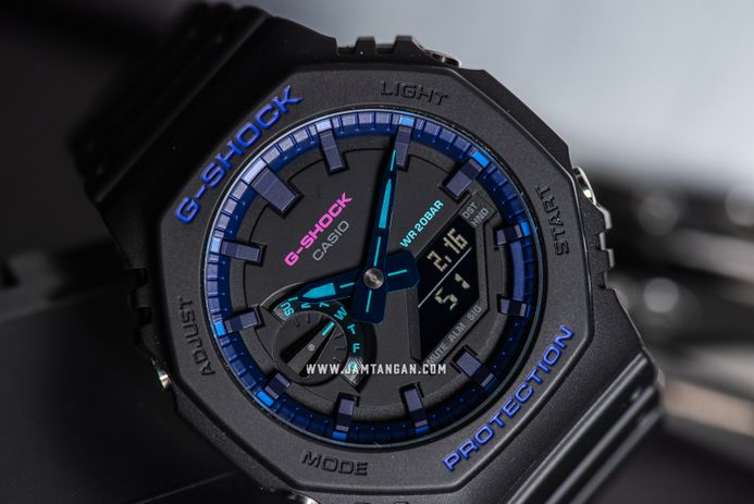 Casio G-Shock GA-2100VB-1ADR CasiOak Virtual Blue Digital Analog Dial Black Resin Band