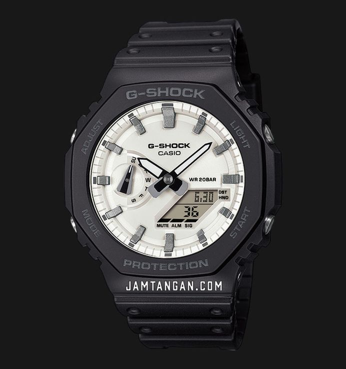Casio G-Shock GA-2100WD-1ADR CasiOak Black And Briliant White Series White Dial Resin Band