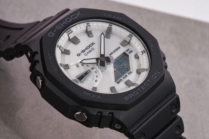 Casio G-Shock GA-2100WD-1ADR CasiOak Black And Briliant White Series White Dial Resin Band